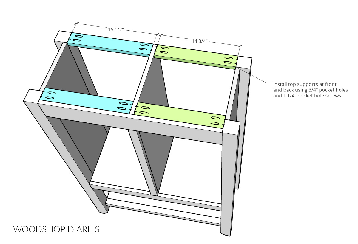 Diagram showing top support installation into sliding door chest