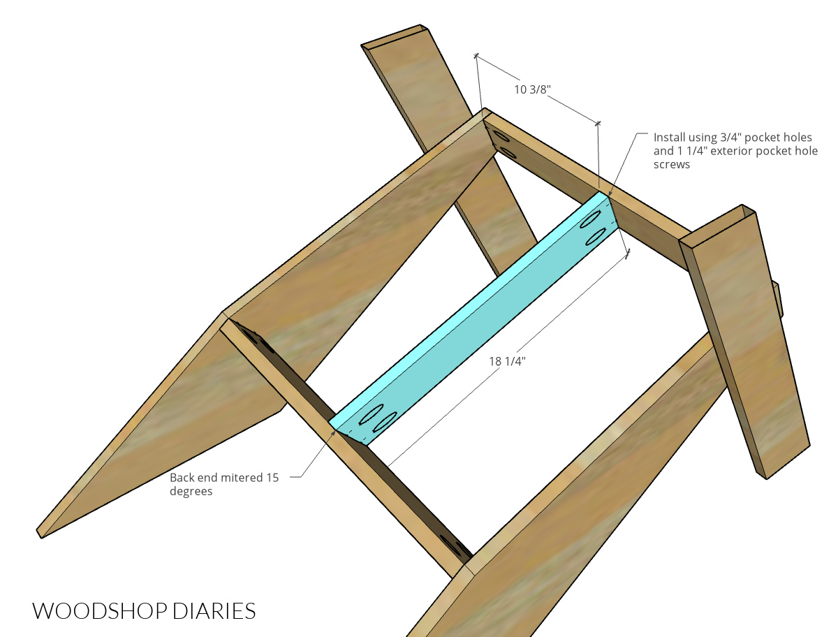 Diagram showing center seat support installed between front and back pieces