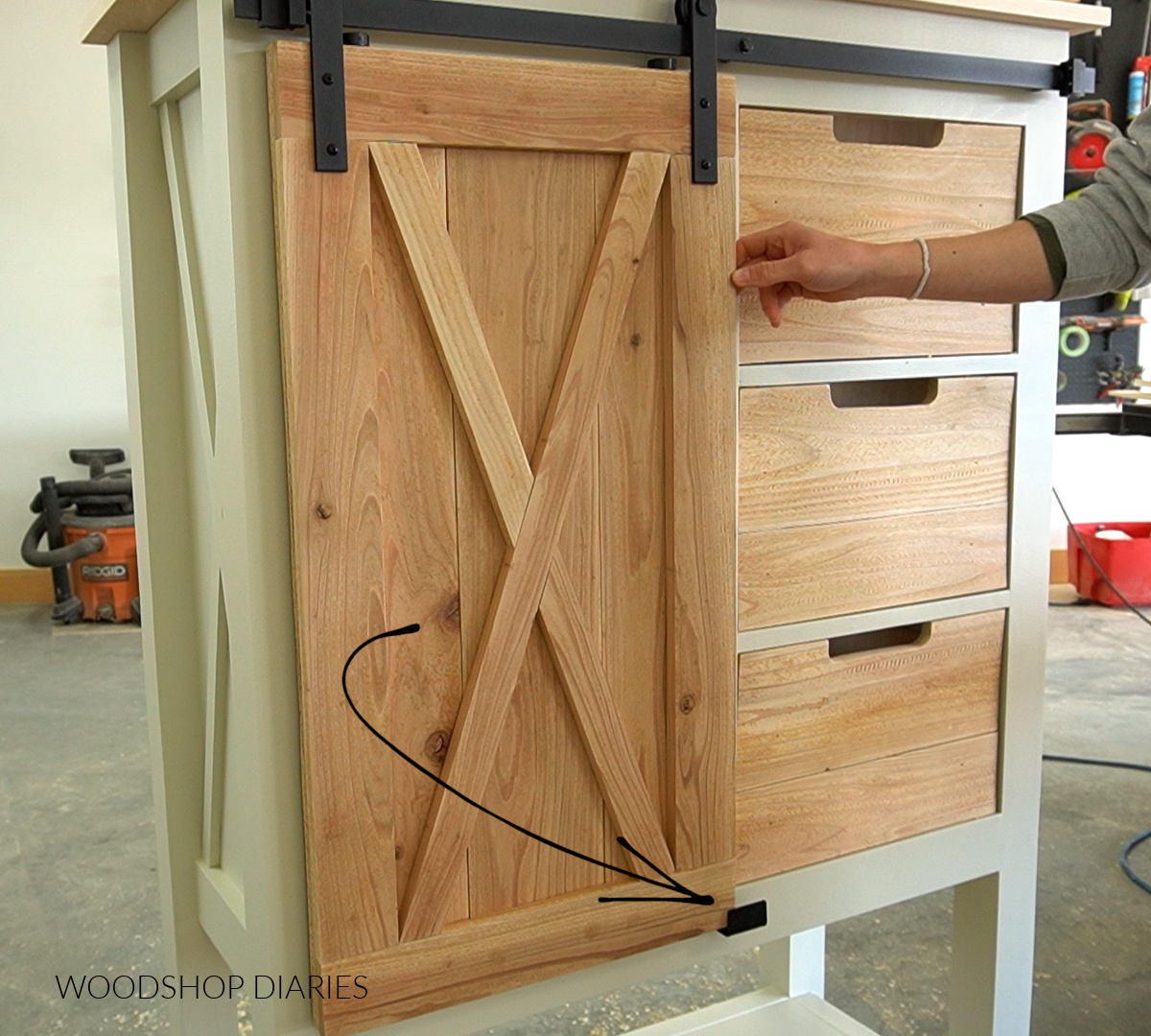 Sliding door installed onto chest of drawers