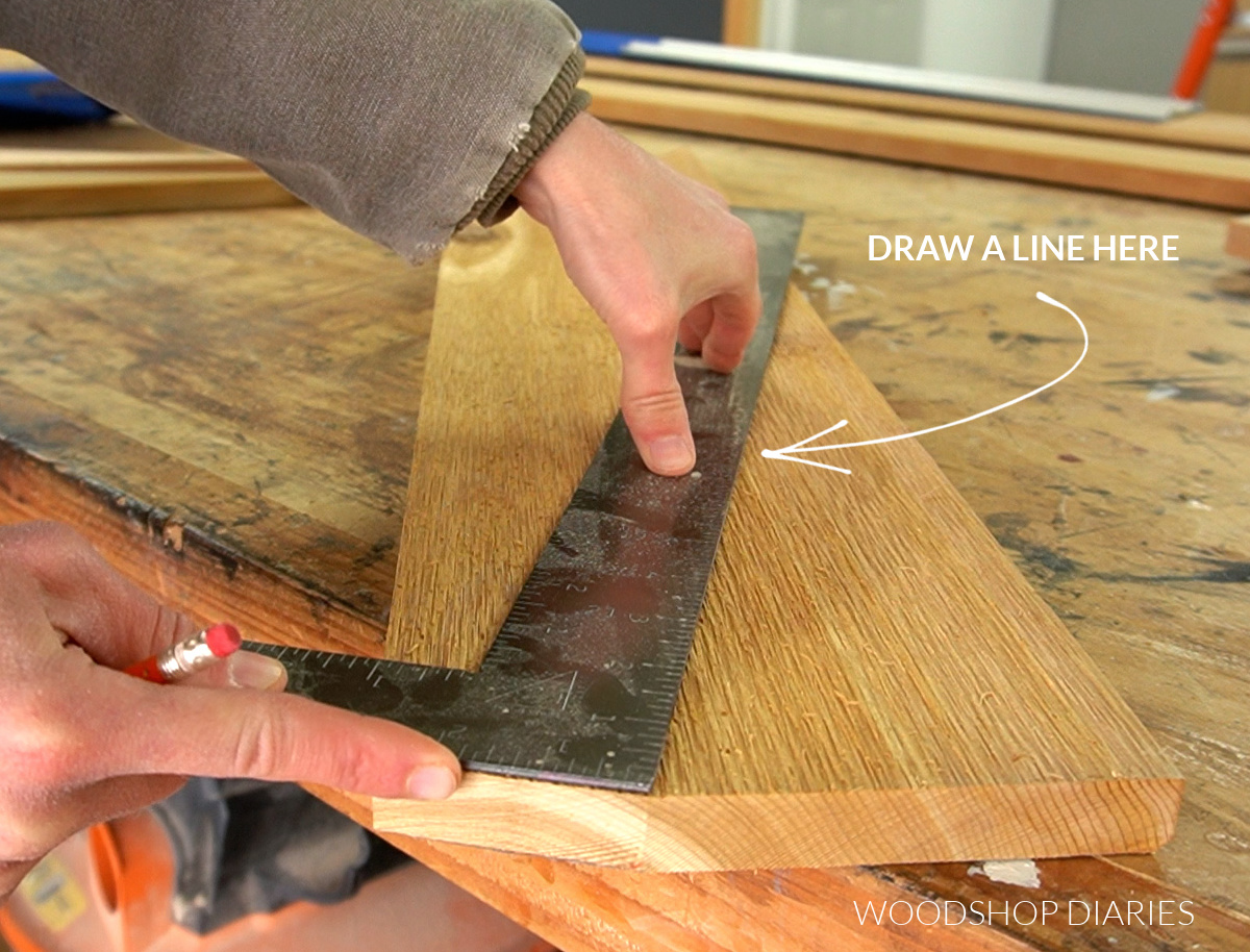 using a large square to mark line on back leg of Adirondack chair