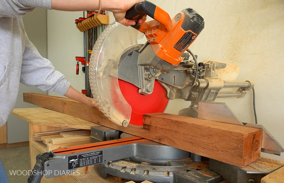 cutting 4x3 post for garden arbor on miter saw