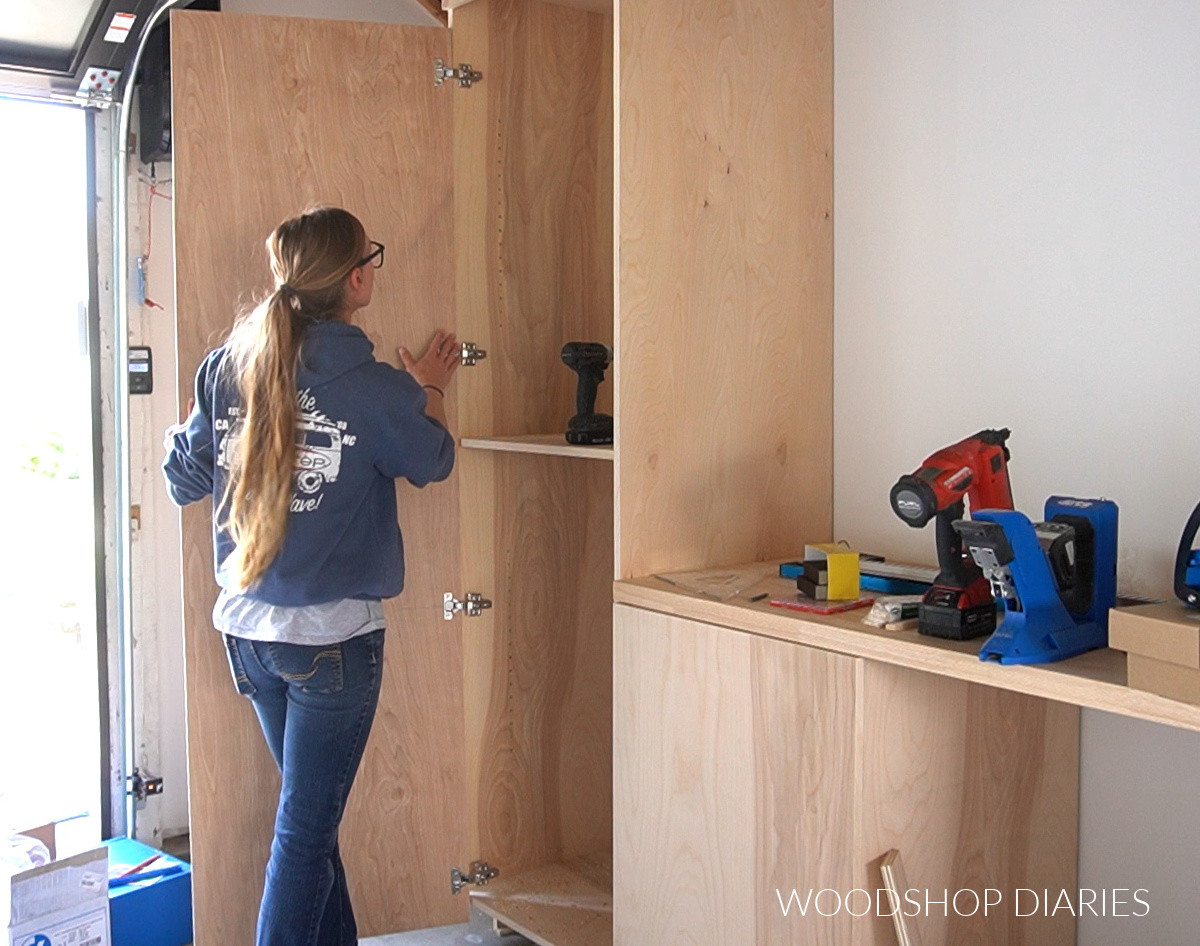 Tall door installed on tall garage cabinet