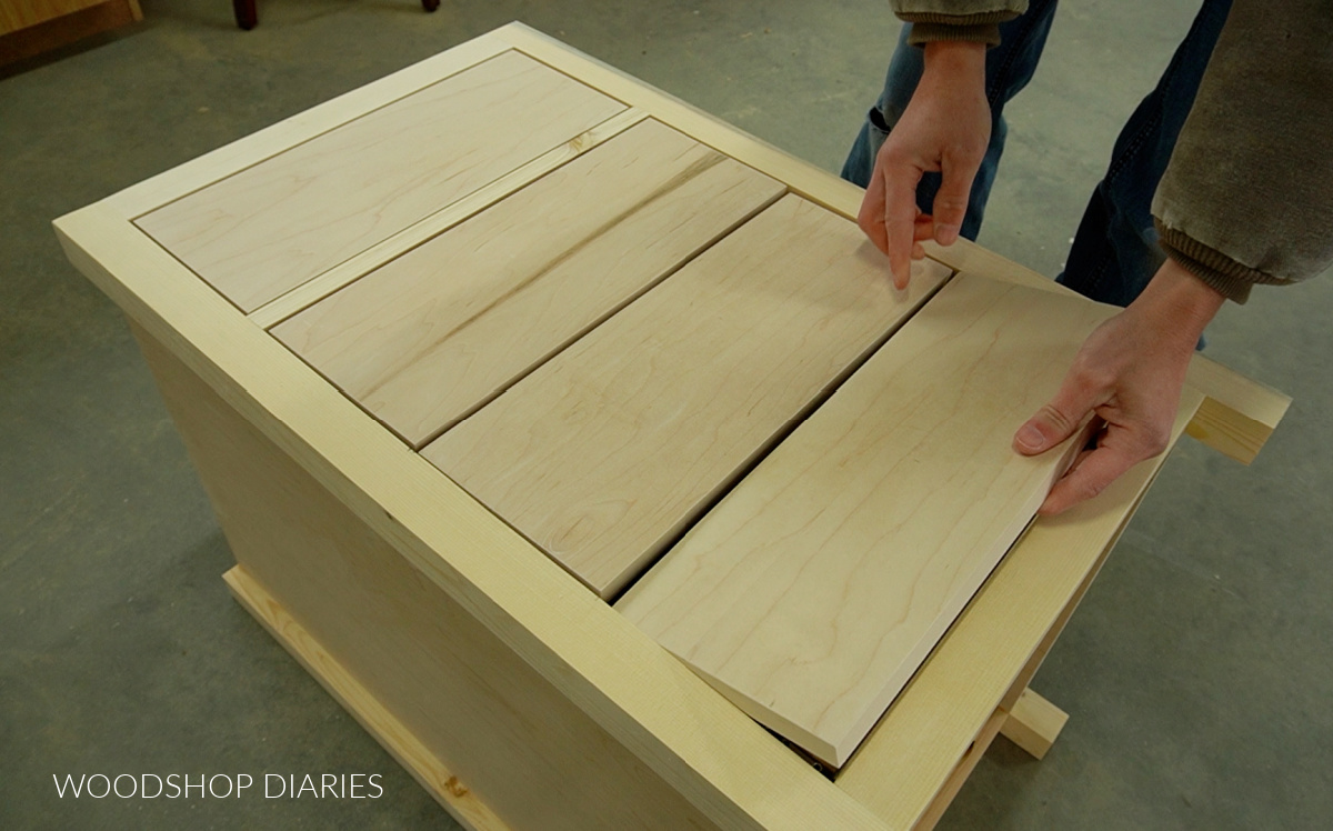 Placing drawer fronts onto end table laid on its back