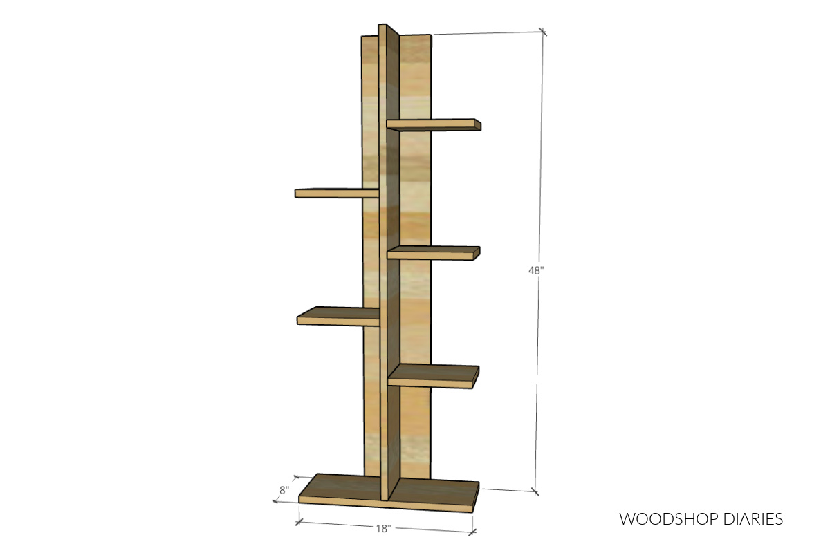 Overall dimensional diagram of plant shelf made from 2 boards