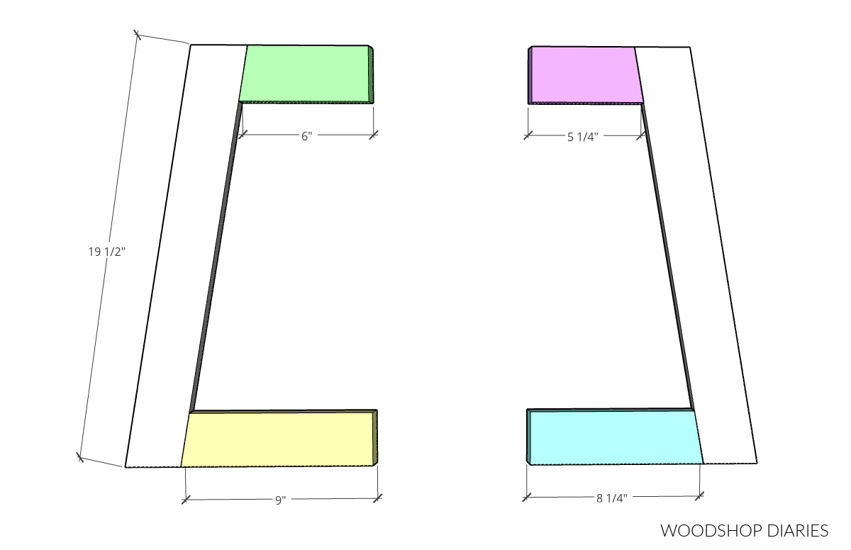 Dimensional diagram showing dimensions of C table base assemblies
