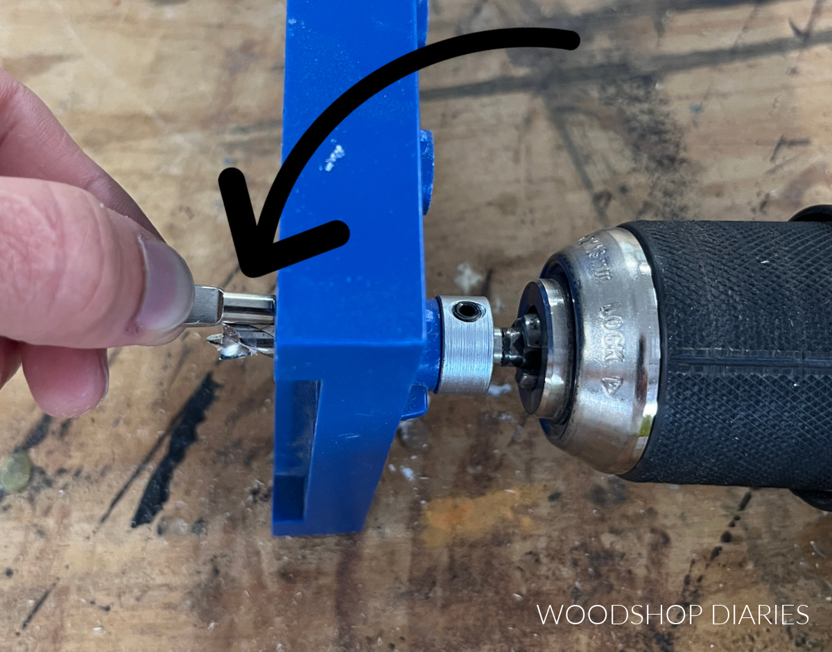 Close up showing how to adjust your drill bit stop collar