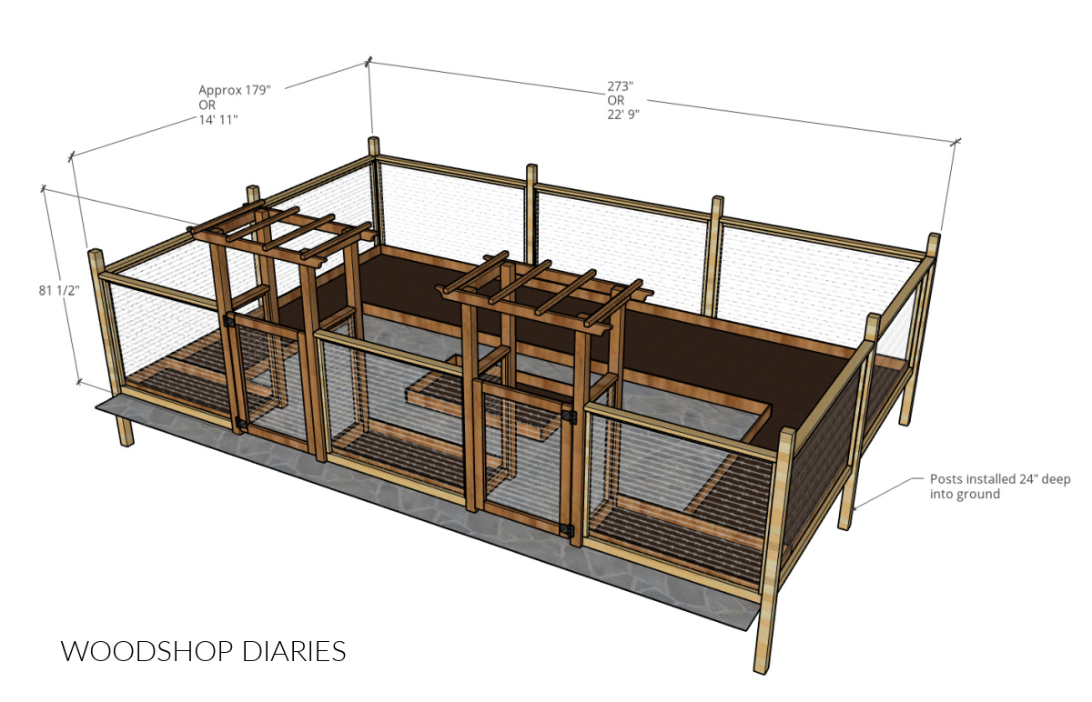 Overall dimensional diagram of enclosed walk-in garden