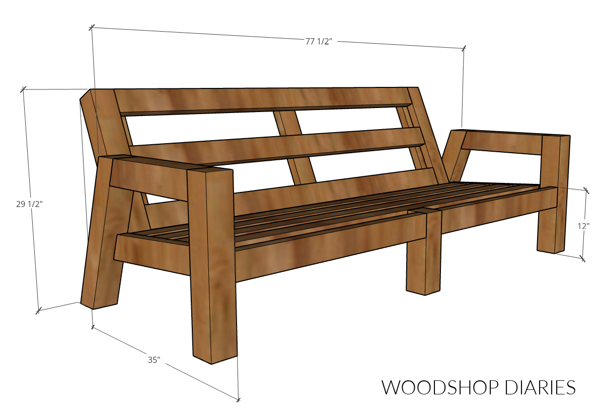 Overall outdoor sofa dimensional diagram