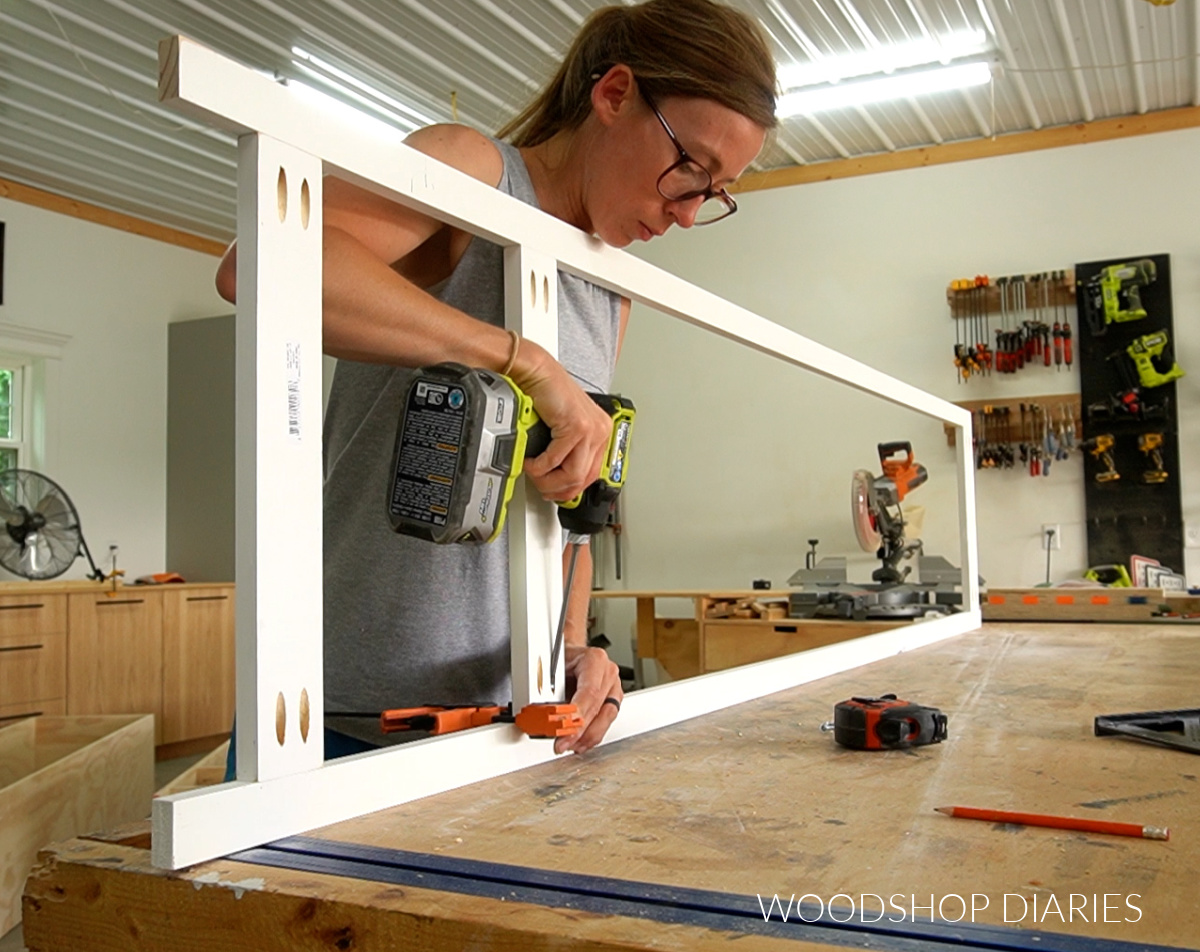 Shara Woodshop Diaries assembling face frame using preprimed trim boards and pocket holes and screws