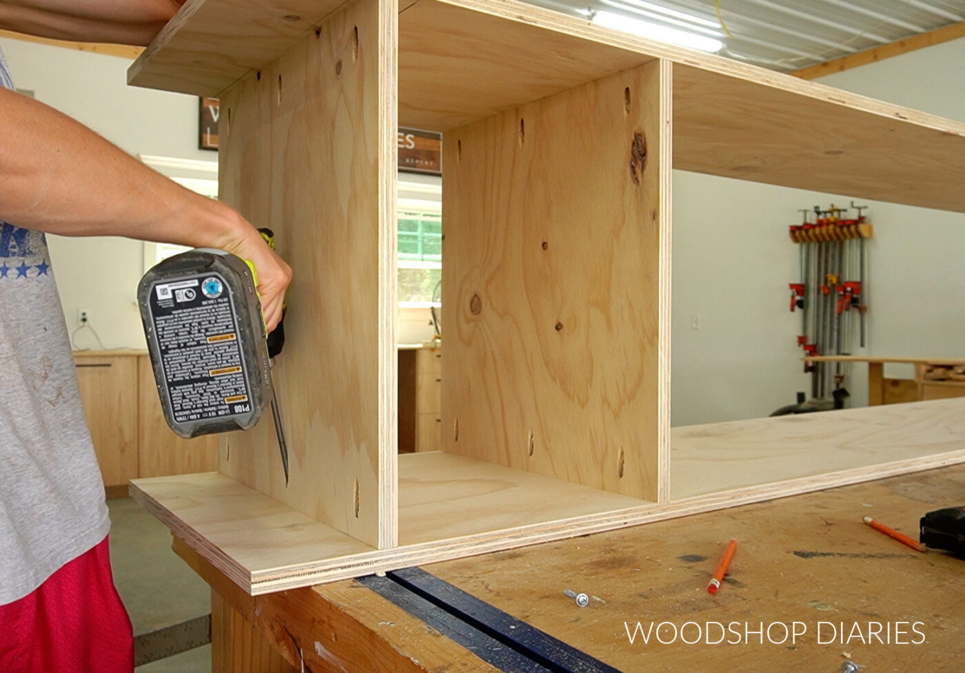 Shara Woodshop Diaries assembling tall mudroom cabinet with pocket holes and screws