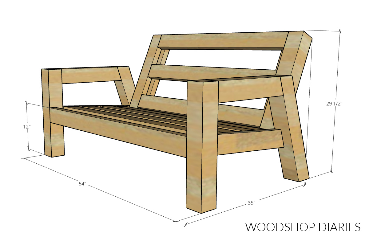 overall dimensions of DIY outdoor wooden loveseat