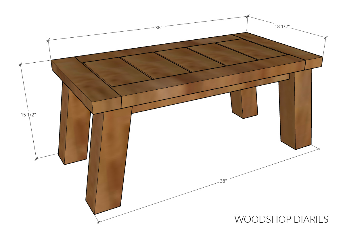 Dimensional diagram of DIY outdoor coffee table