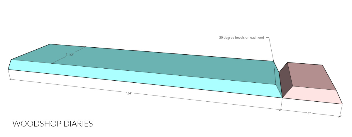 Diagram showing board cuts to assemble modern DIY floating shelf