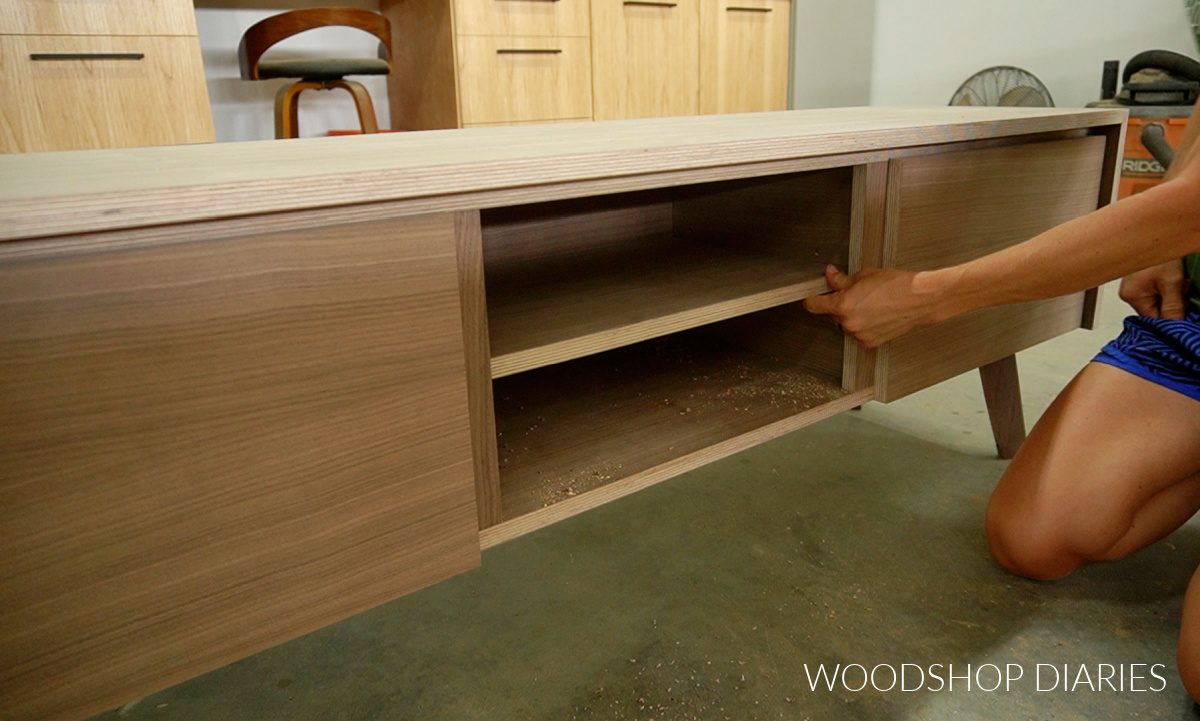 Middle shelf placed inside DIY mid century console