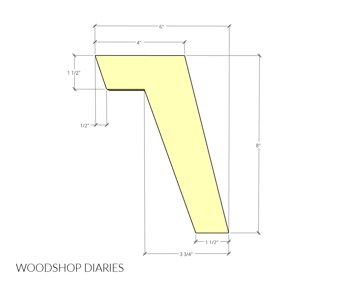 Dimensional diagram of mid century modern leg template