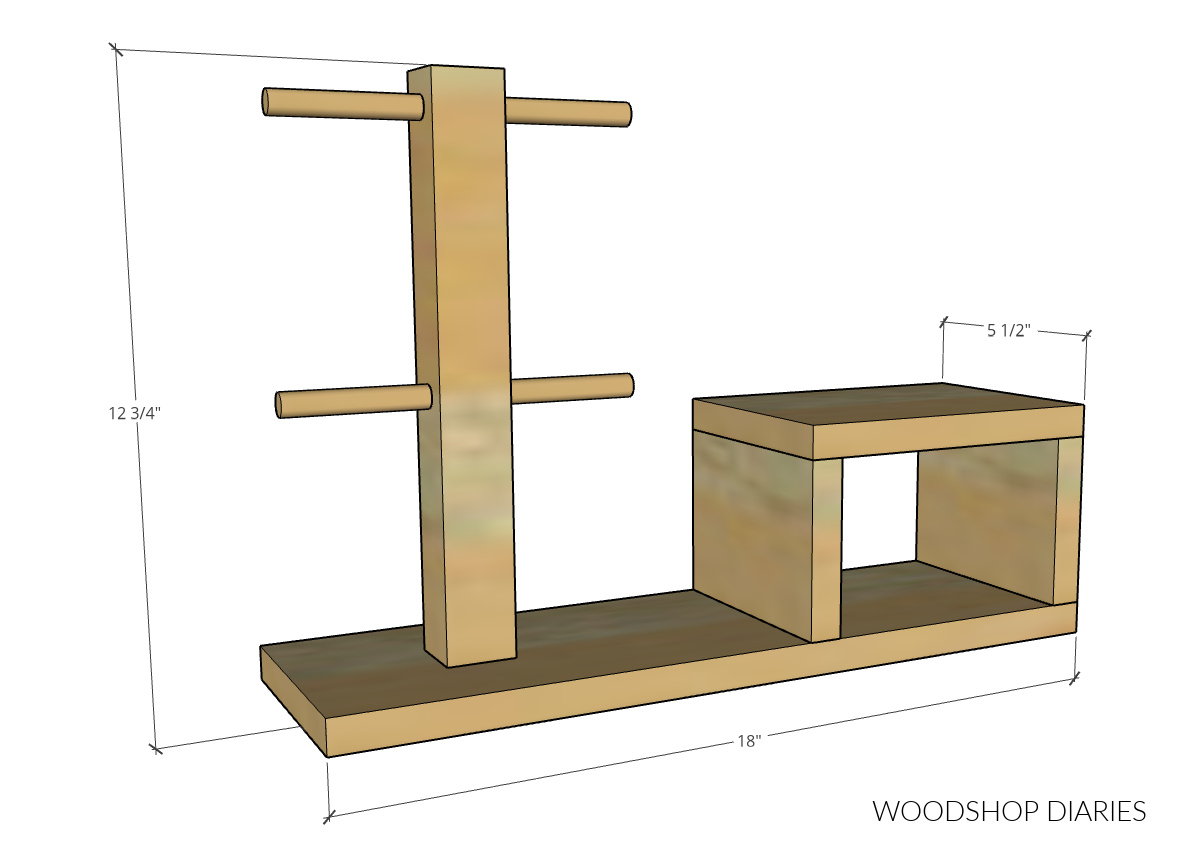 Overall dimensional diagram of tea station tray with mug holder