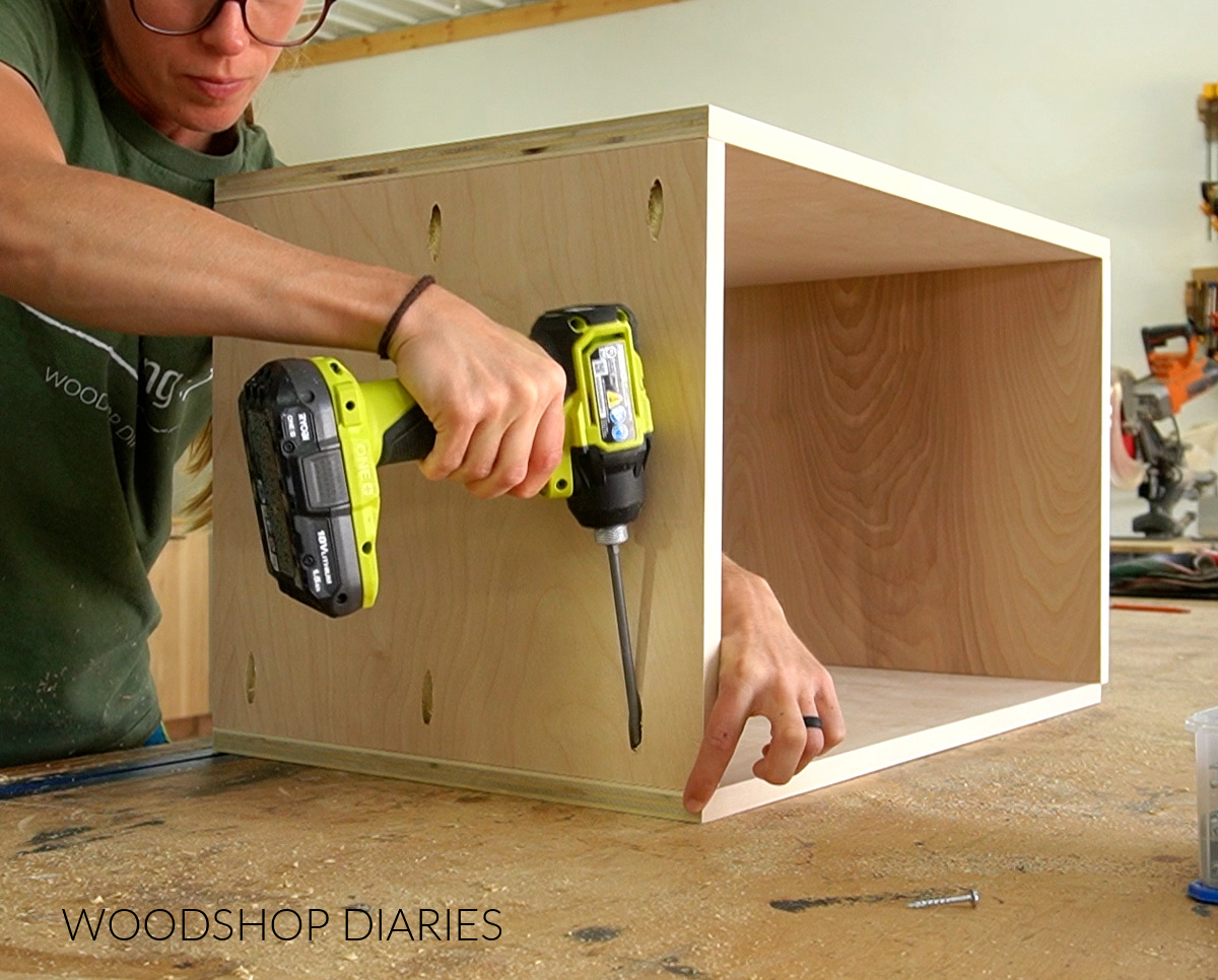 Shara Woodshop Diaries assembling basic plywood box to use as bookshelf