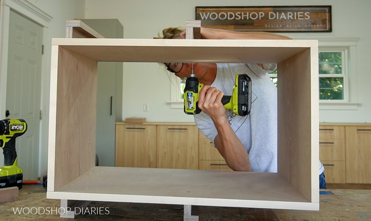 Shara Woodshop Diaries attaching bookshelf ledge to side of shelf box
