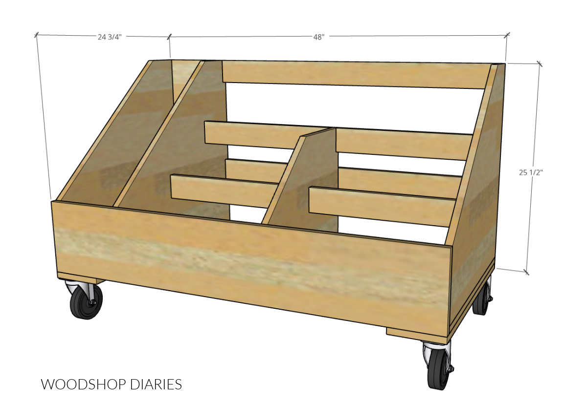 Scrap wood storage cart overall dimensional diagram