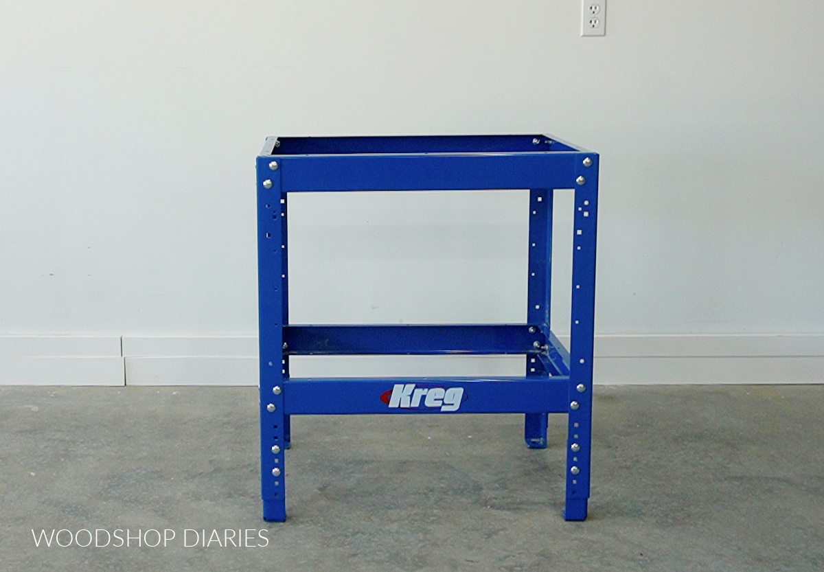 Metal workbench frame assembled without feet