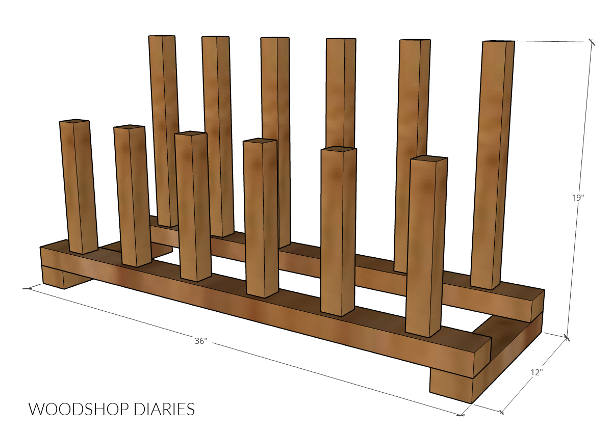 Overall dimensions of DIY boot rack with 12 posts