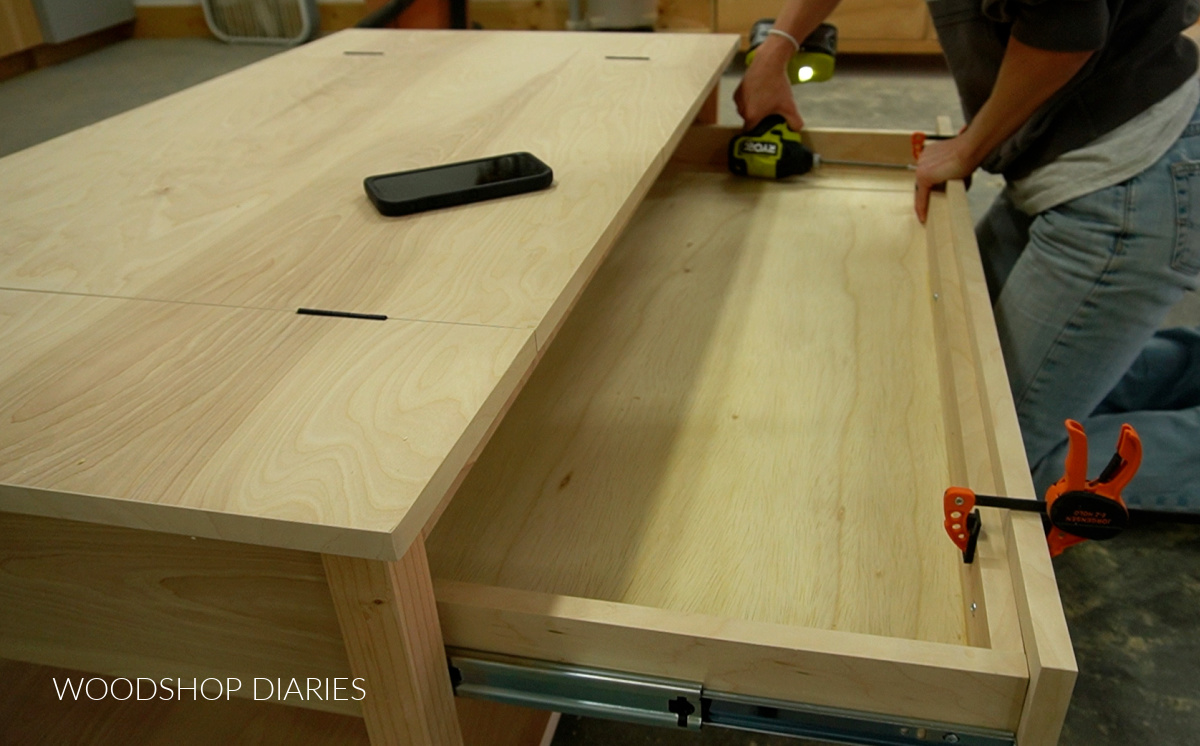 Securing drawer front to shallow coffee table drawer