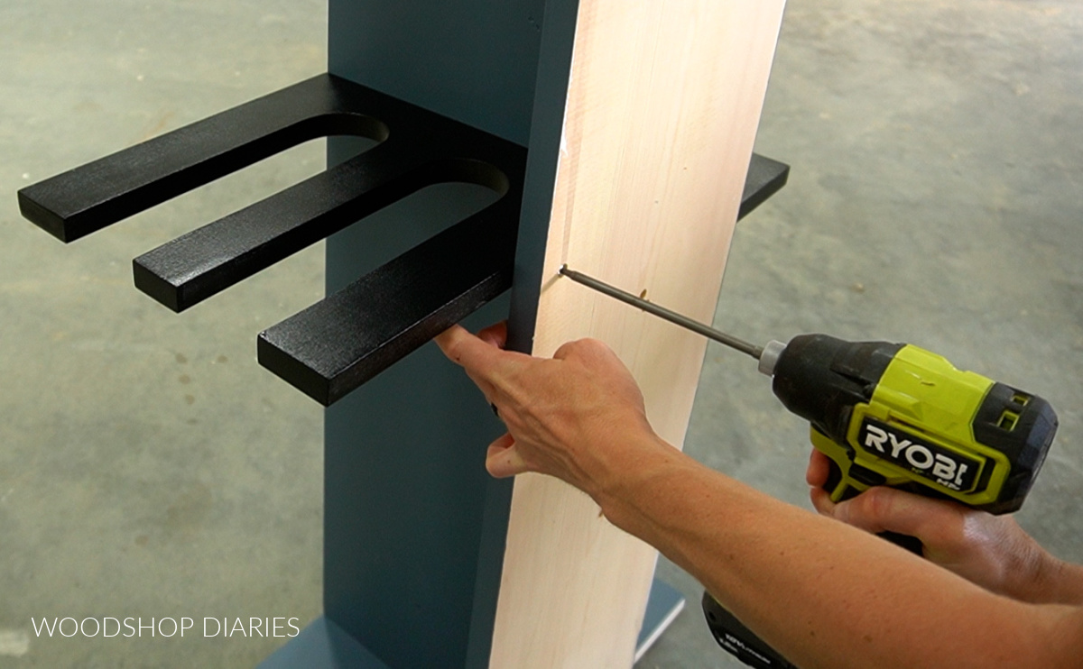 Securing shelves through back board