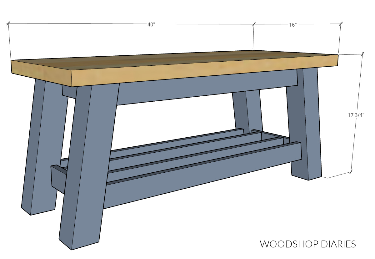 Overall dimensional diagram of DIY shoe bench