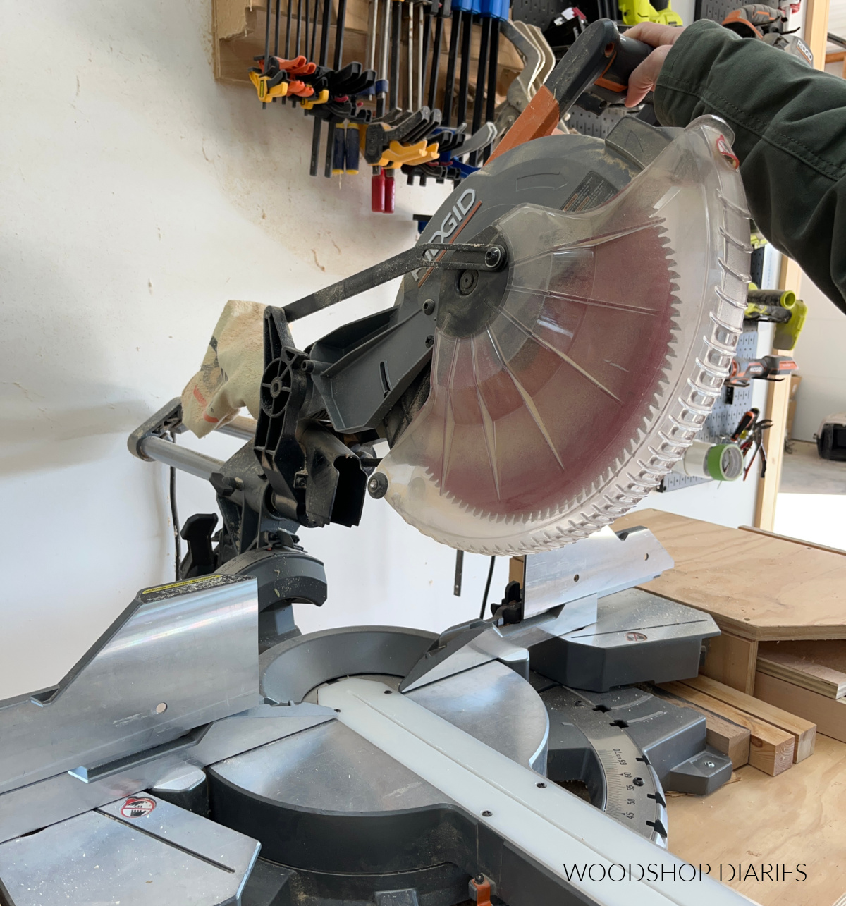 Shara Woodshop Diaries adjusting miter saw bevel angle