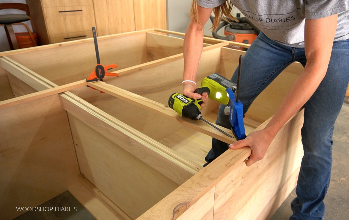 Shara Woodshop Diaries assembling face frame for built in cabinets