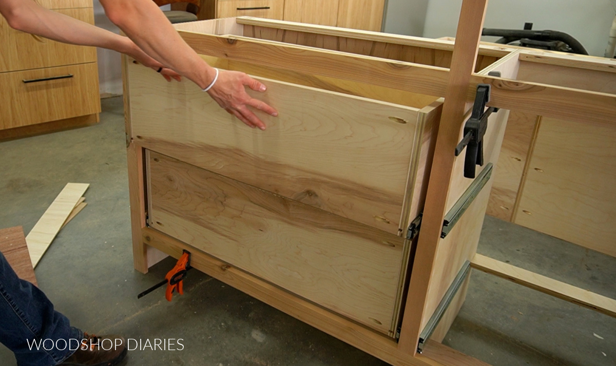 Installing large drawers into the drawer cabinet of closet built ins
