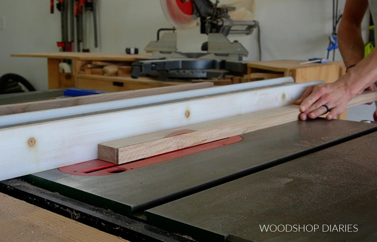 ripping maple wood on table saw to 1 ½" wide