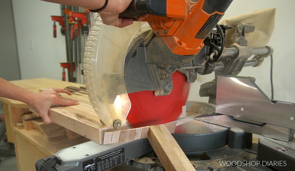 trimming basic beginner cutting board to size on miter saw