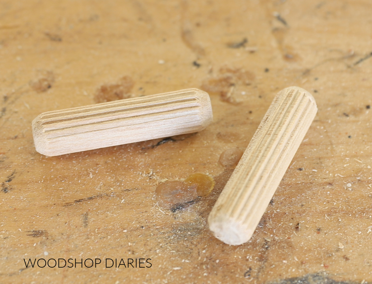 Close up of fluted wooden dowel pins