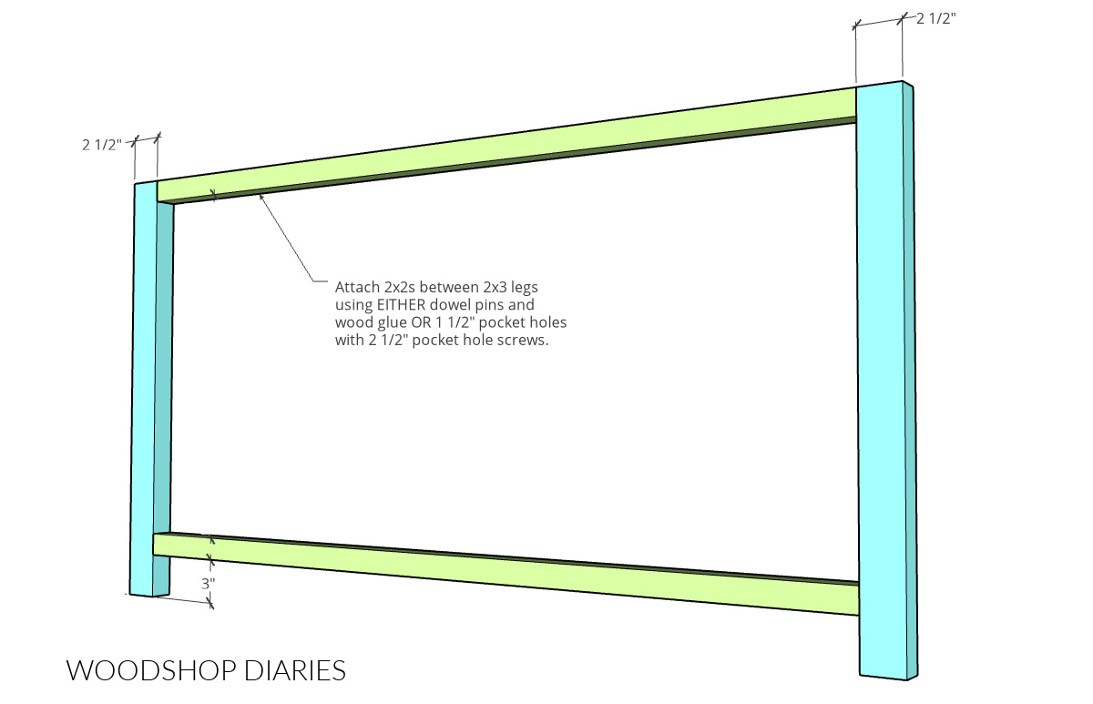 diagram showing assembly of dresser front and back frames 