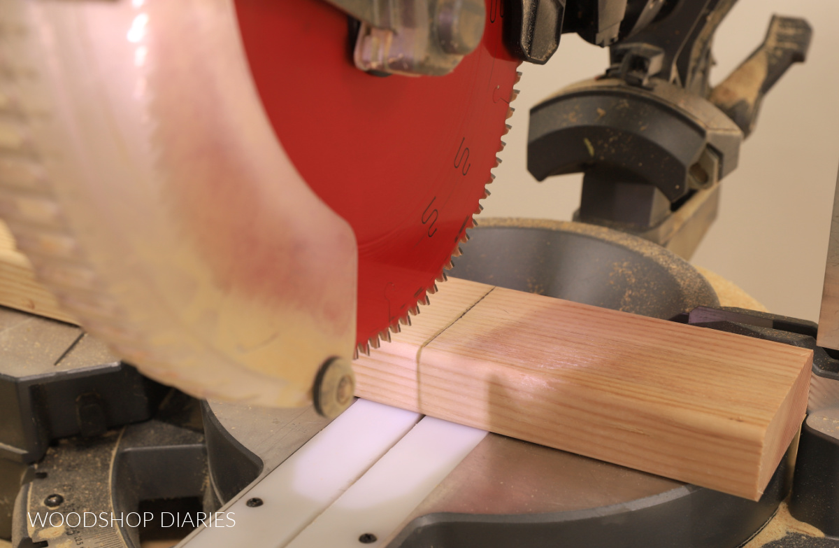 Miter saw shadow line on marked board