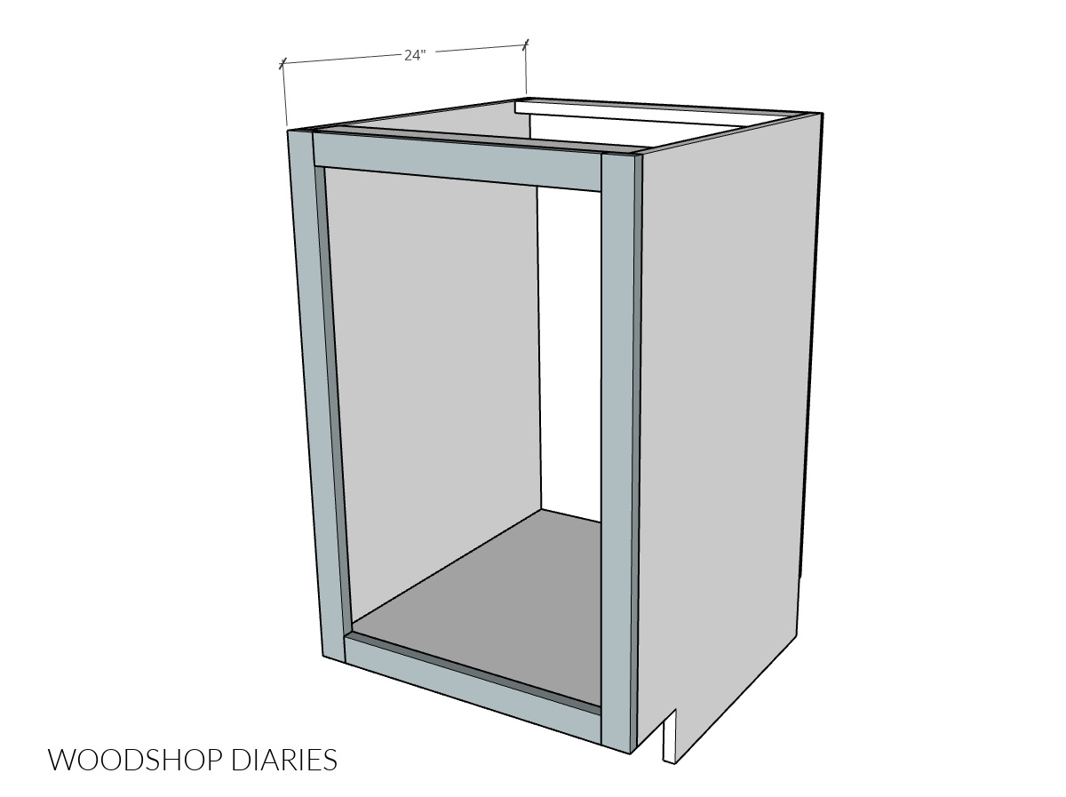 diagram showing standard base cabinet depth