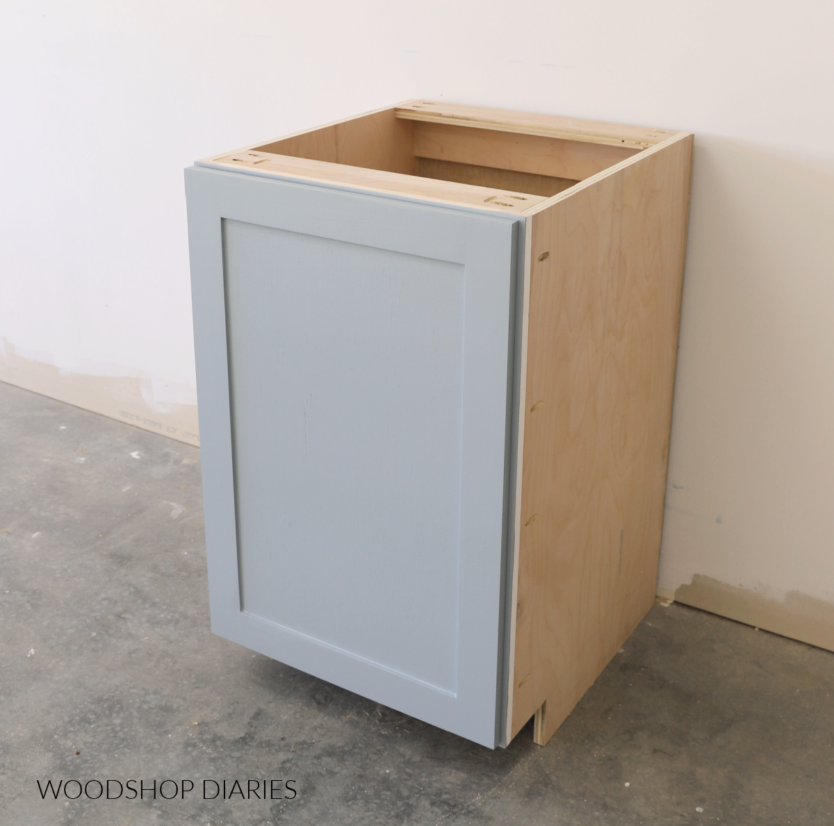 Frame and panel (shaker) style cabinet door on base cabinet