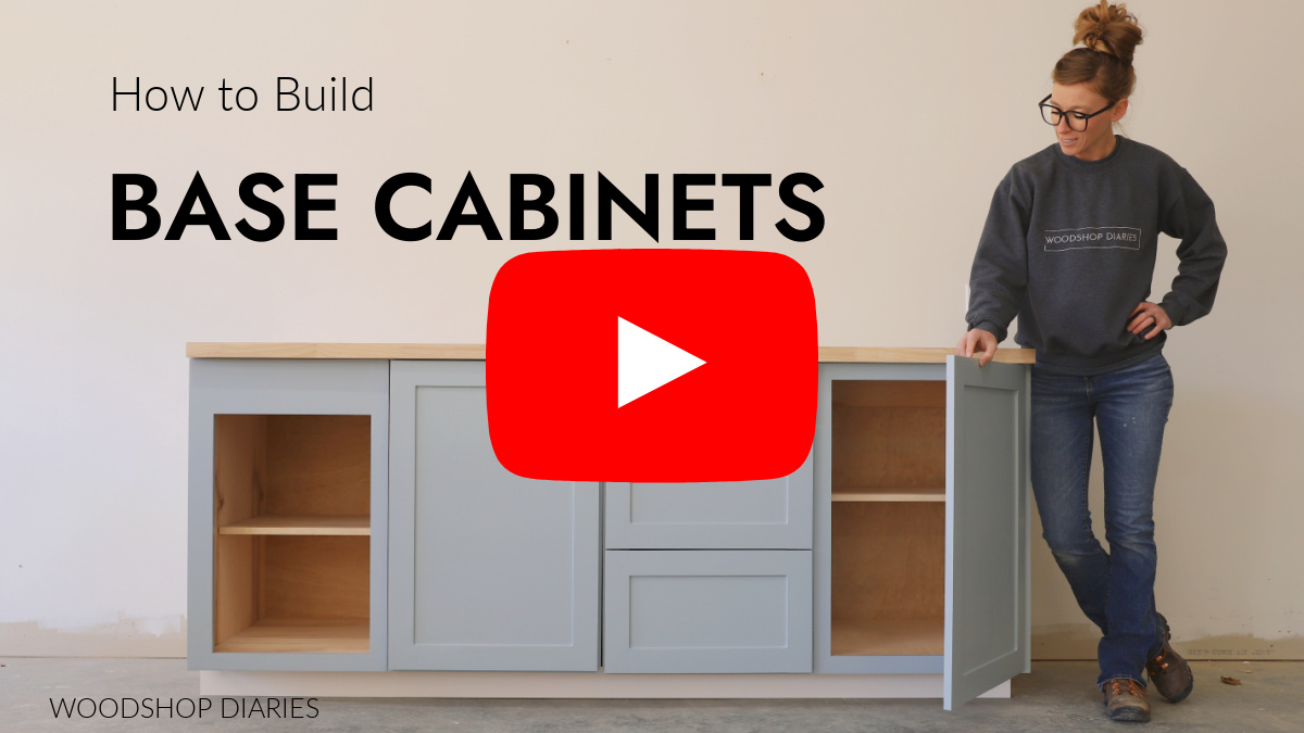 faux youtube thumbnail of how to build base cabinets video