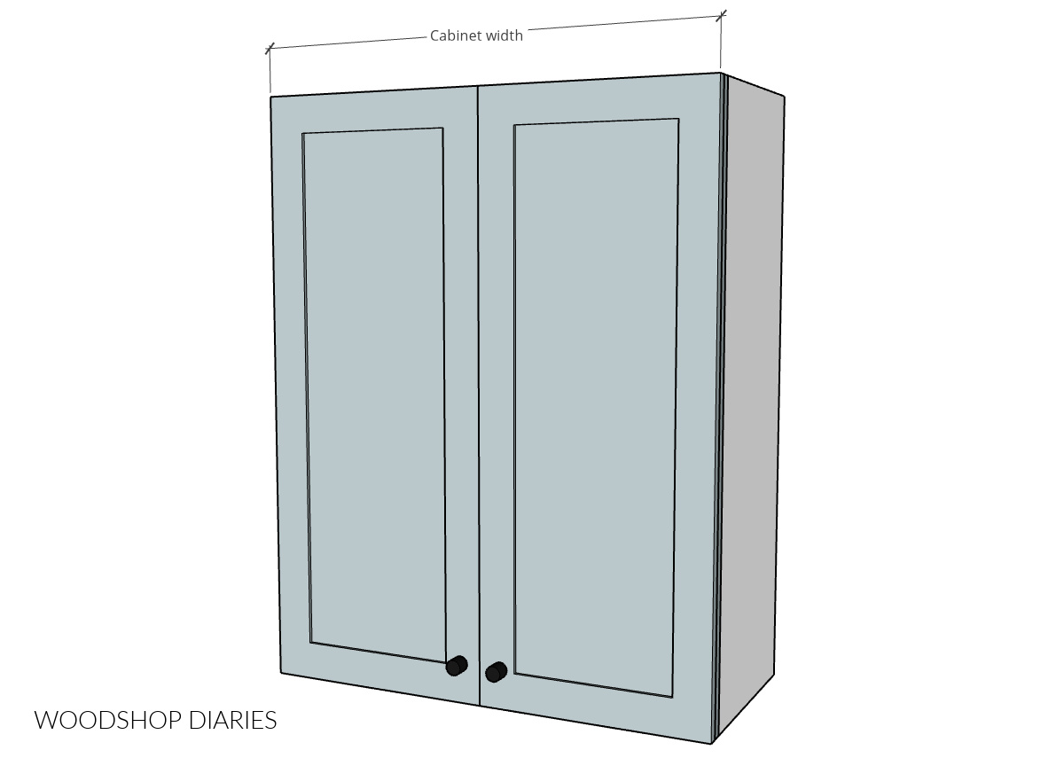 Diagram of upper cabinet showing cabinet width dimension