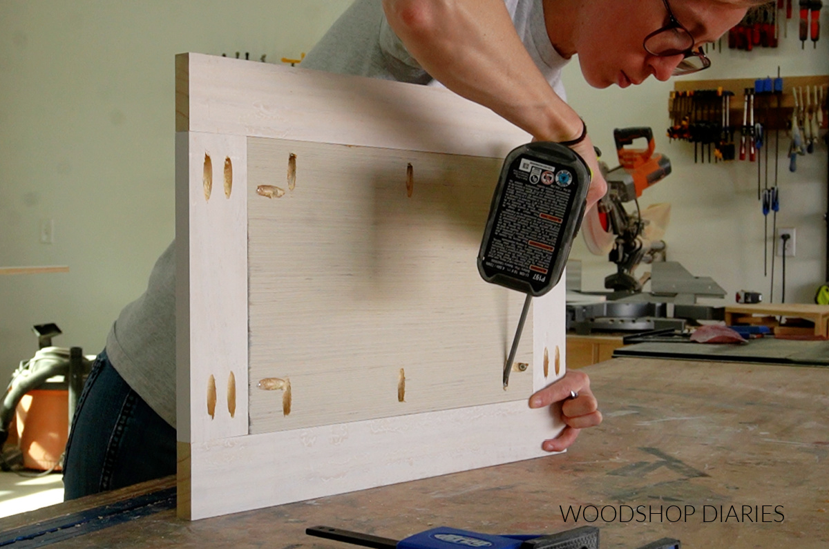 Shara Woodshop Diaries assembling cabinet door using pocket holes and screws
