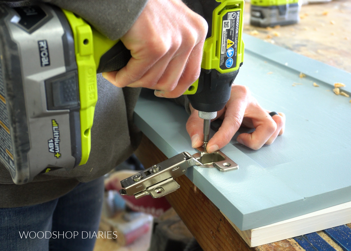 Shara Woodshop Diaries installing concealed hinges to cabinet door