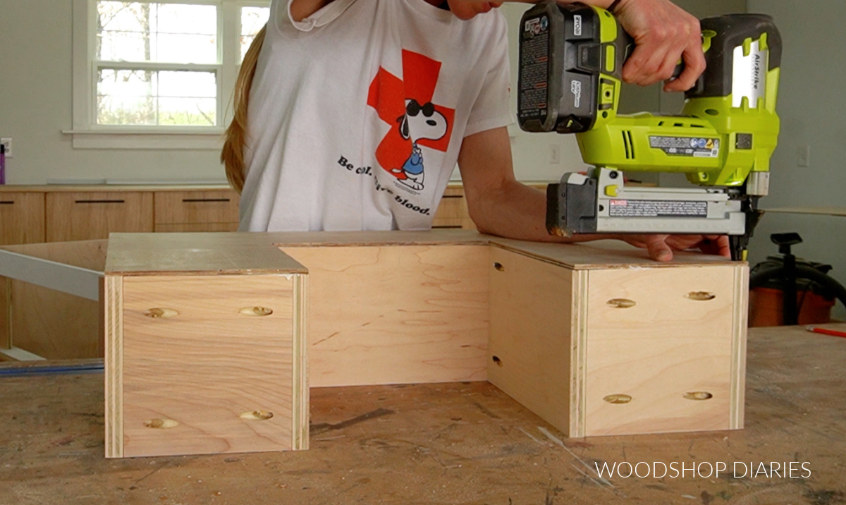 Building drawer for vanity--attaching plywood panel on drawer bottom 