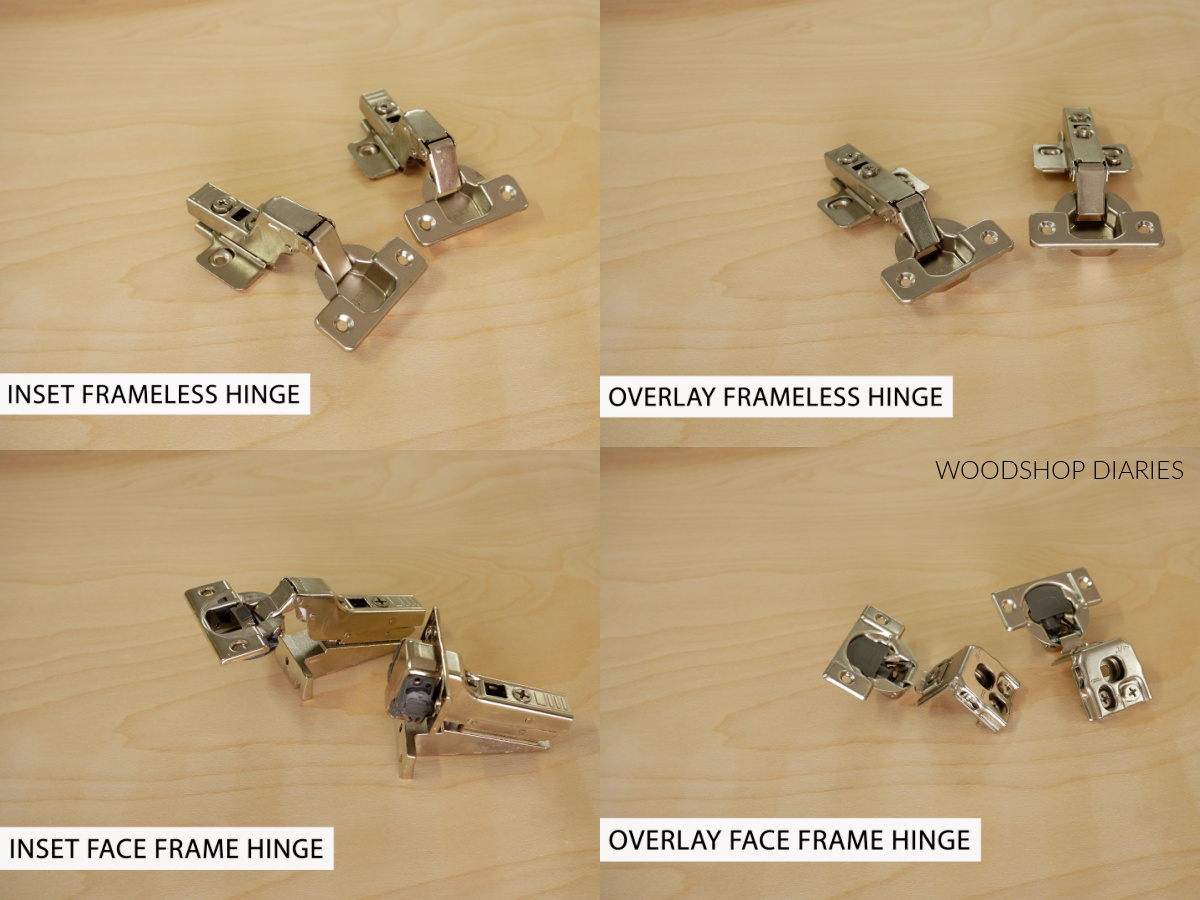 Collage image showing four different types of concealed hinges