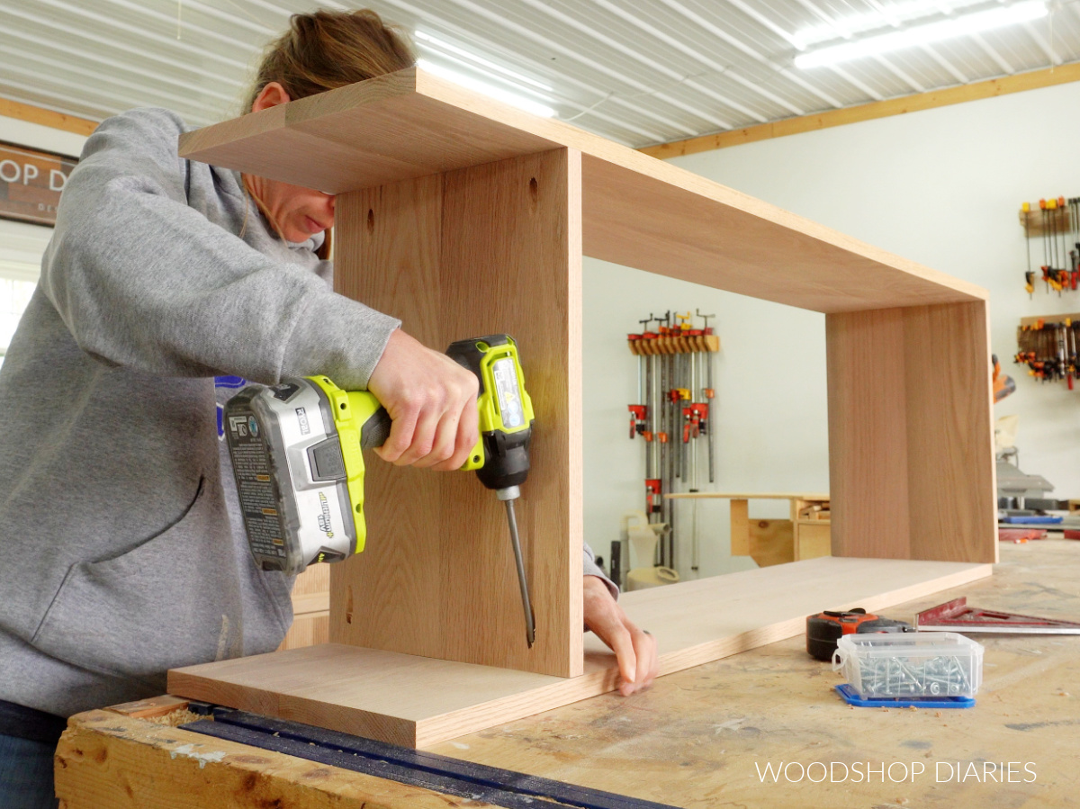 Shara Woodshop Diaries assembling top cabinet box for bathroom vanity using pocket holes an screws