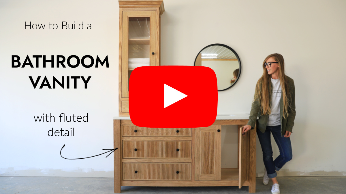 YouTube thumbnail image for how to build a bathroom vanity video