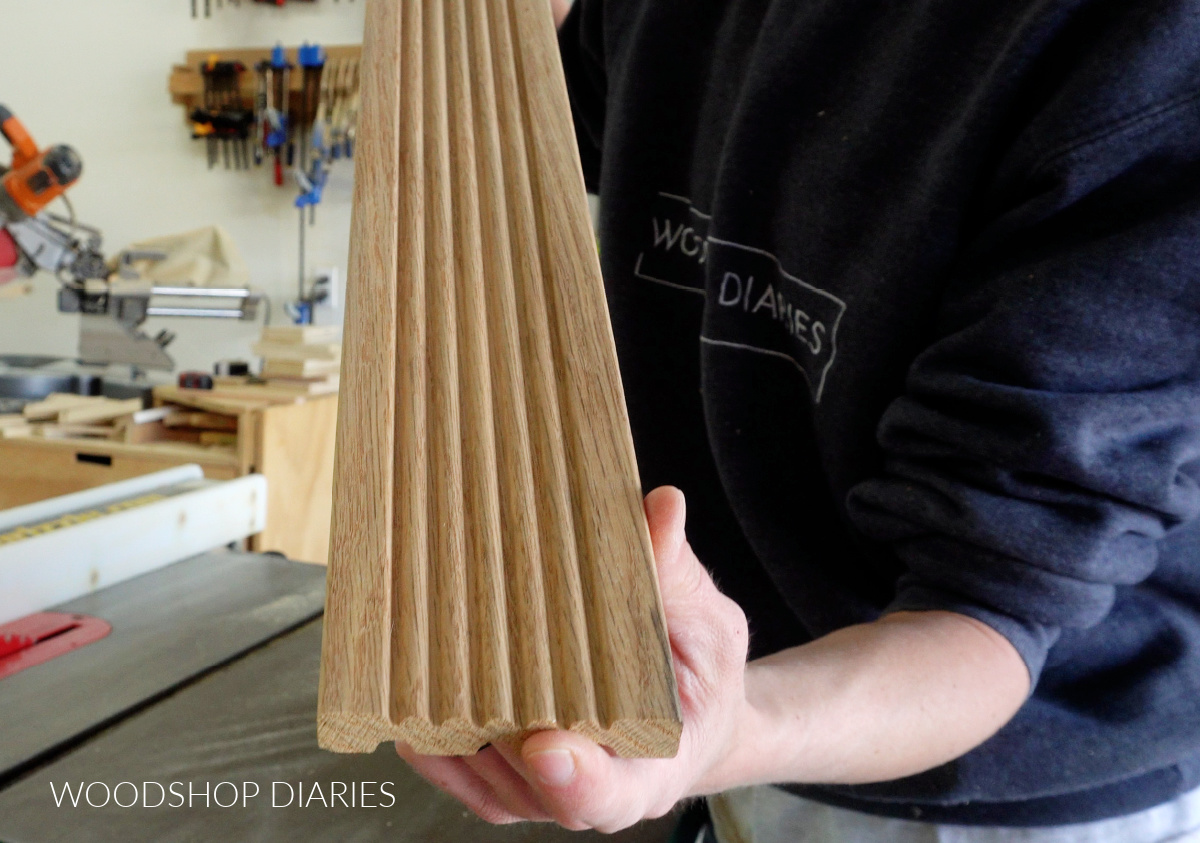 Close up of fluted oak casing trim 