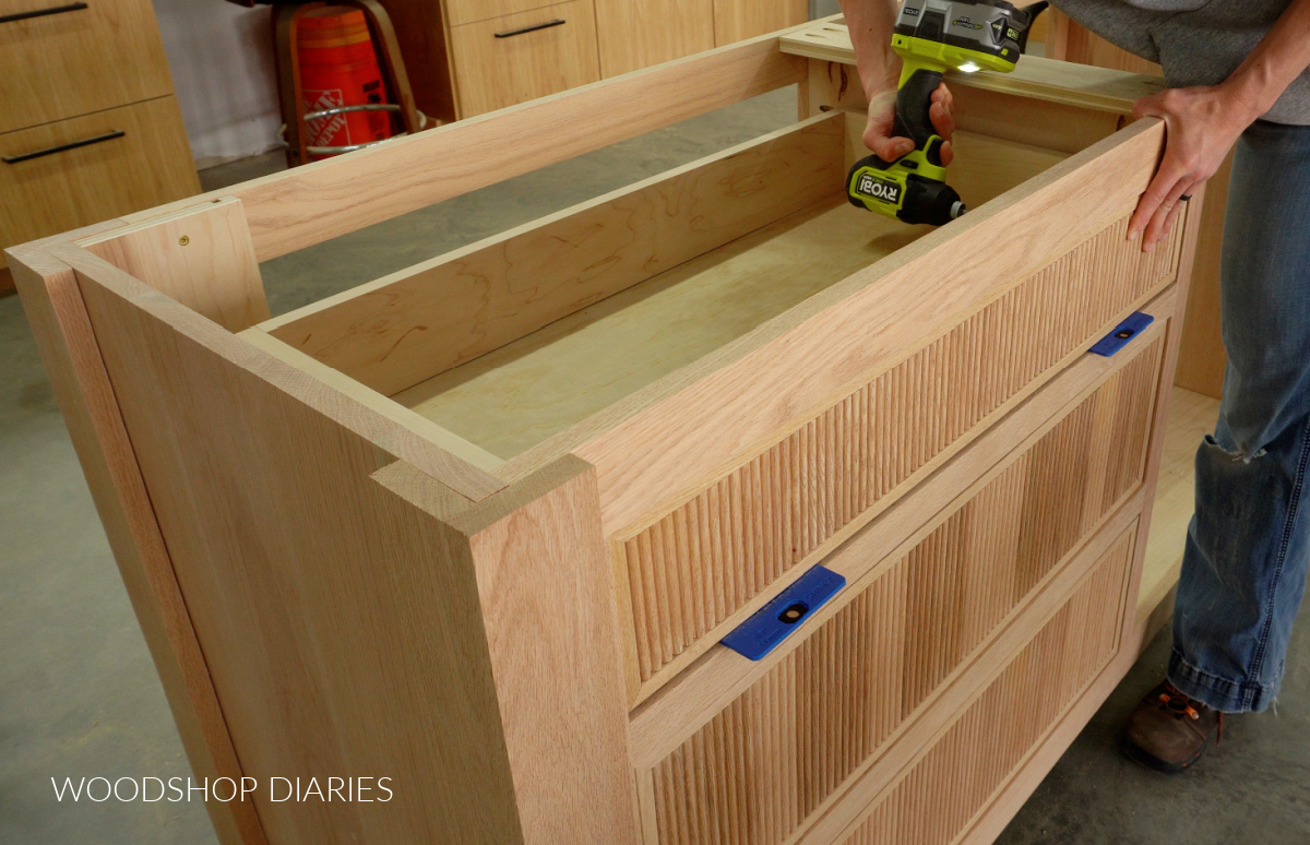 Shara Woodshop Diaries Securing drawer fronts to drawer boxes in vanity frame