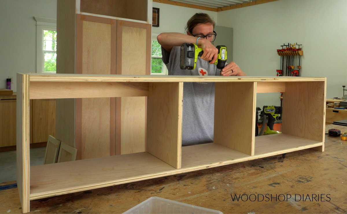 Shara Woodshop Diaries assembling upper cabinet for garage makeover update