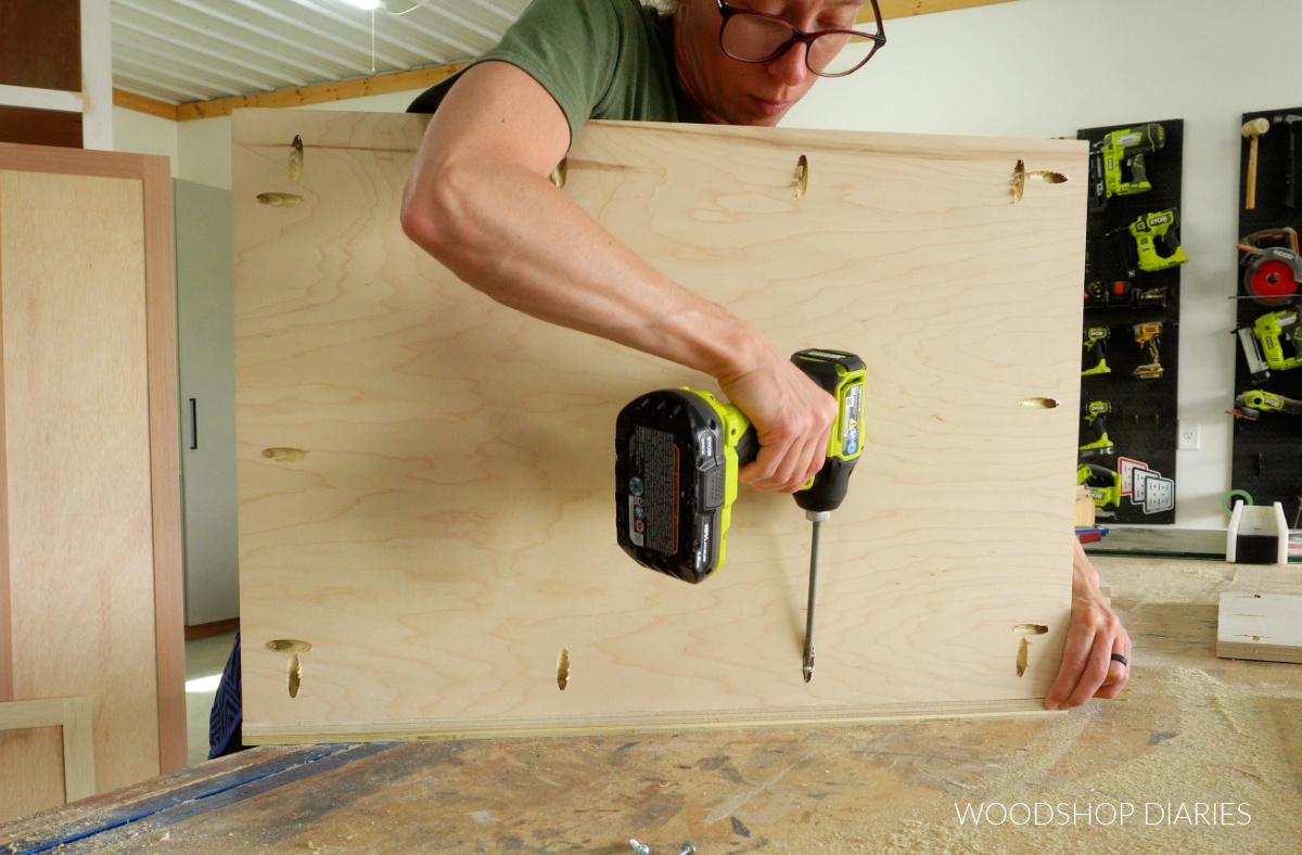 Shara Woodshop Diaries assembling drawer shelves using pocket holes and screws